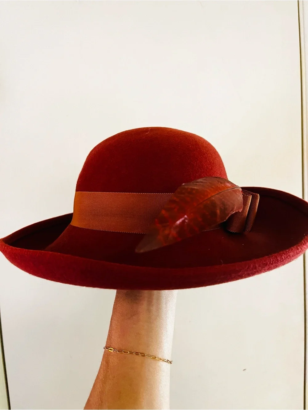 VTG 70s Ladylike Ralph Style Felt Wool Equestrian Old Money Wide Brim Boho Hat - Picture 3 of 7